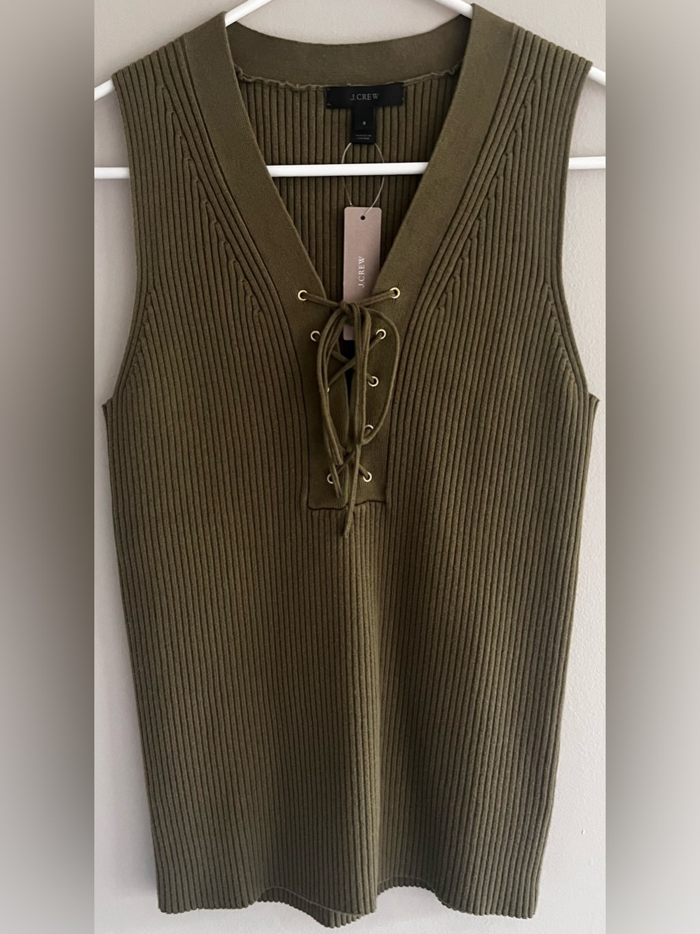 J. Crew Ribbed Knit Lace-Up Top NEW